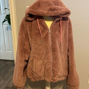 Cozy Faux Fur Hooded Jacket - Peach